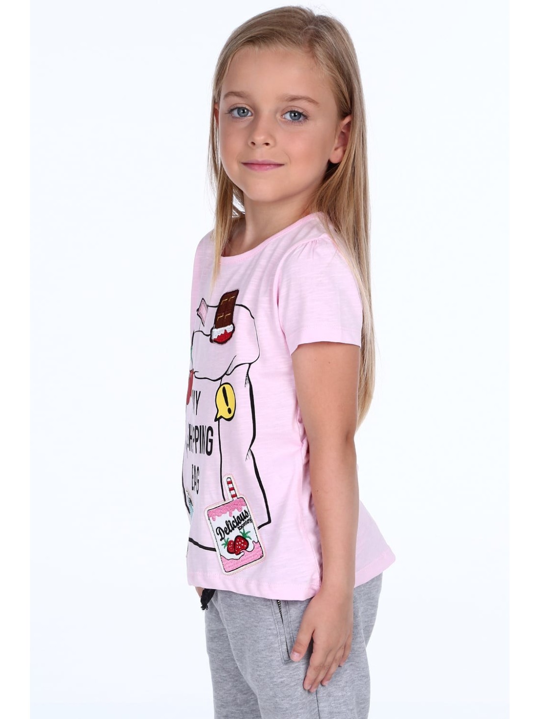 Mädchen-T-Shirt mit Aufnähern, hellrosa NDZ8112 – Online-Shop – Boutique